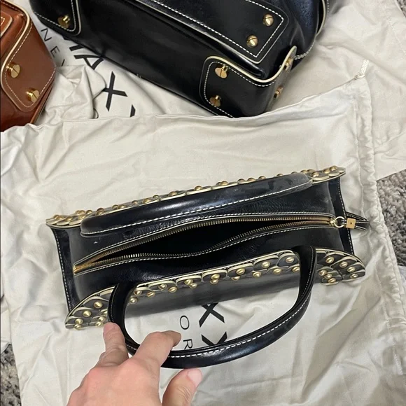 Maxx New York Leather Black Gold stud brass ball Studded Shoulder Bags - Picture 12 of 17